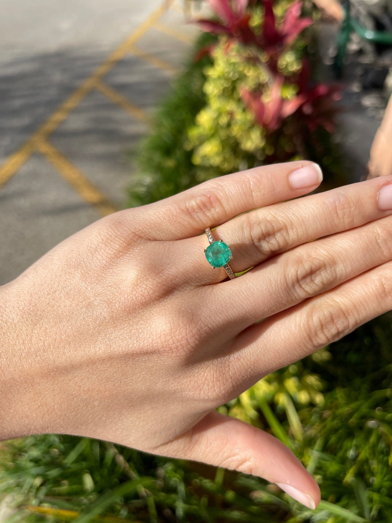 Colombian Emerald & Diamond Accent  Engagement Ring