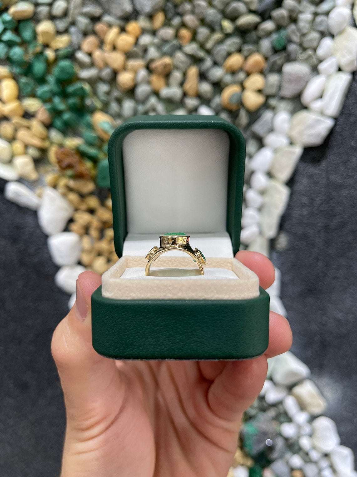 3.59tcw Colombian Emerald-Round Cut Chunky Bezel Set Irregular 14K Yellow Gold Ring - JR Colombian Emeralds
