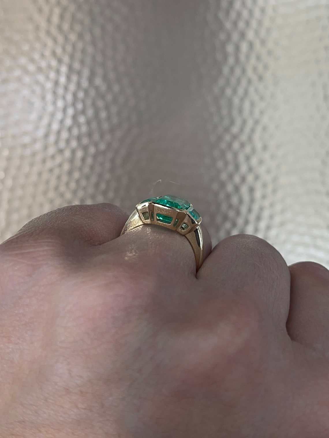 5.13tcw Three Stone Muzo Colombian Emerald Yellow Gold Ring 18K