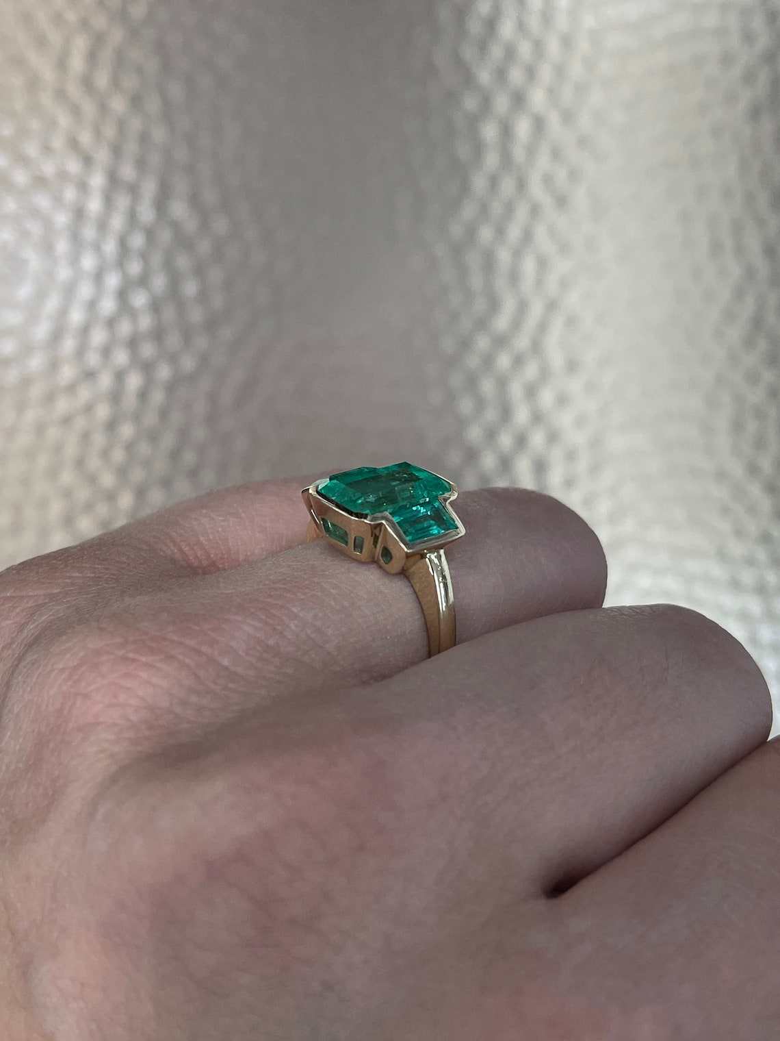 5.13tcw Three Stone Muzo Colombian Emerald Yellow Gold Ring 18K