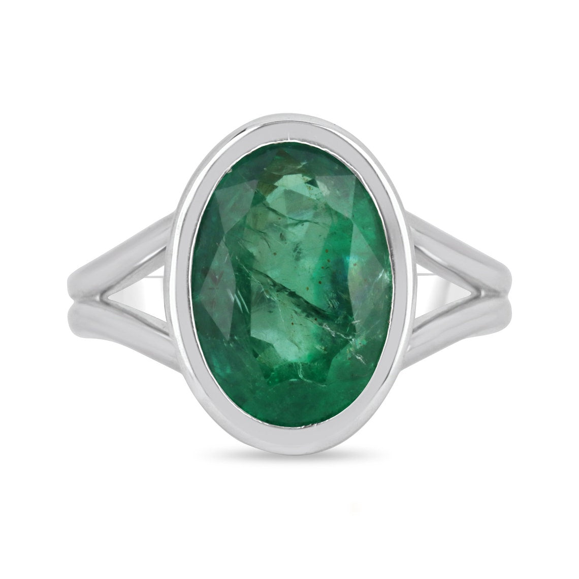 4.78cts Bezel Set Oval Emerald Solitaire Ring 14K, Solitaire Oval Emerald Ring