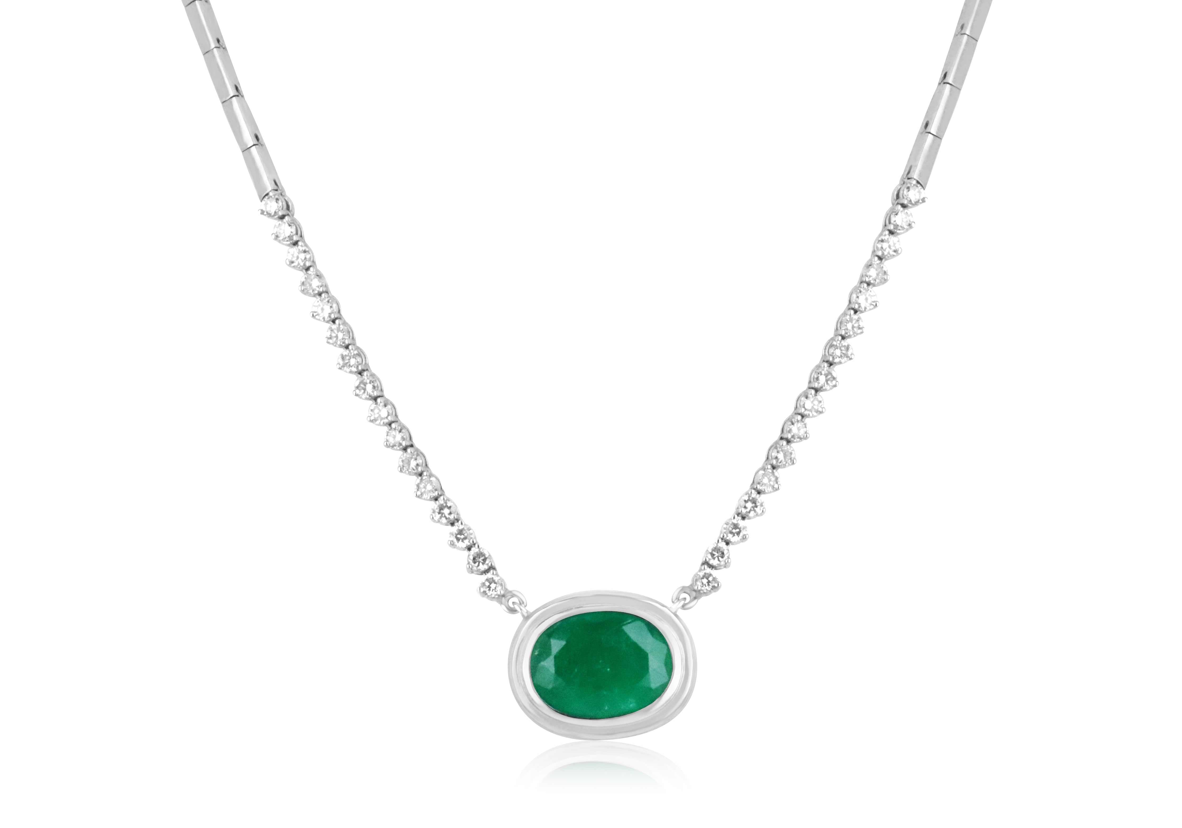 10.83tcw Oval Emerald & Diamond Hepburn Statement Necklace 14k - JR Colombian Emeralds