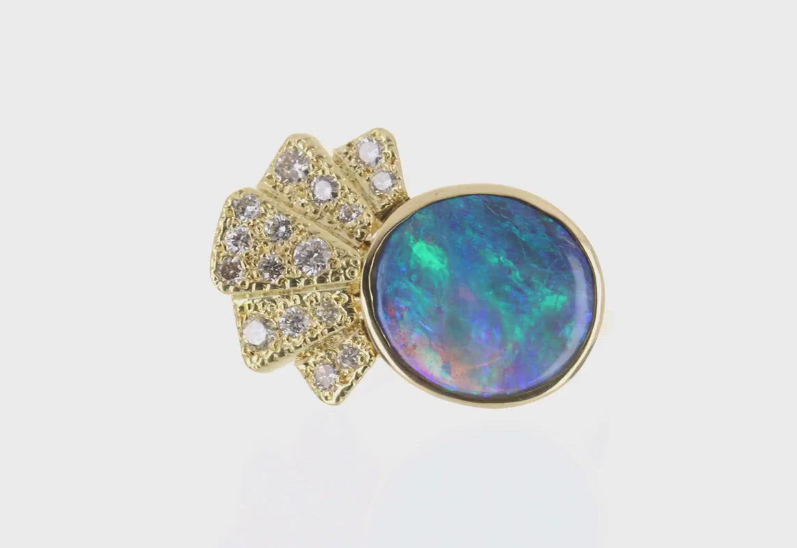 Black Opal & Diamond Gold Ring 18K video