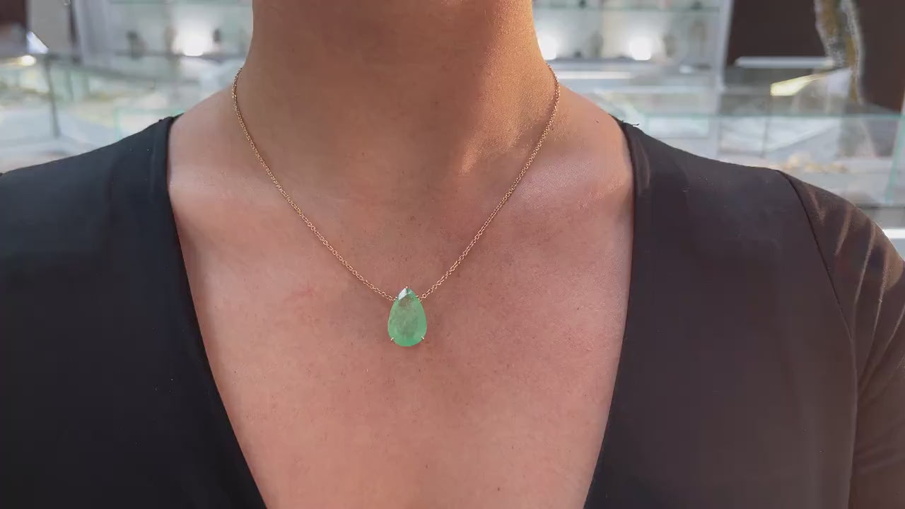 9.83ct 14K Large Pear Cut Teardrop Emerald May Baby Gift Pendant Necklace