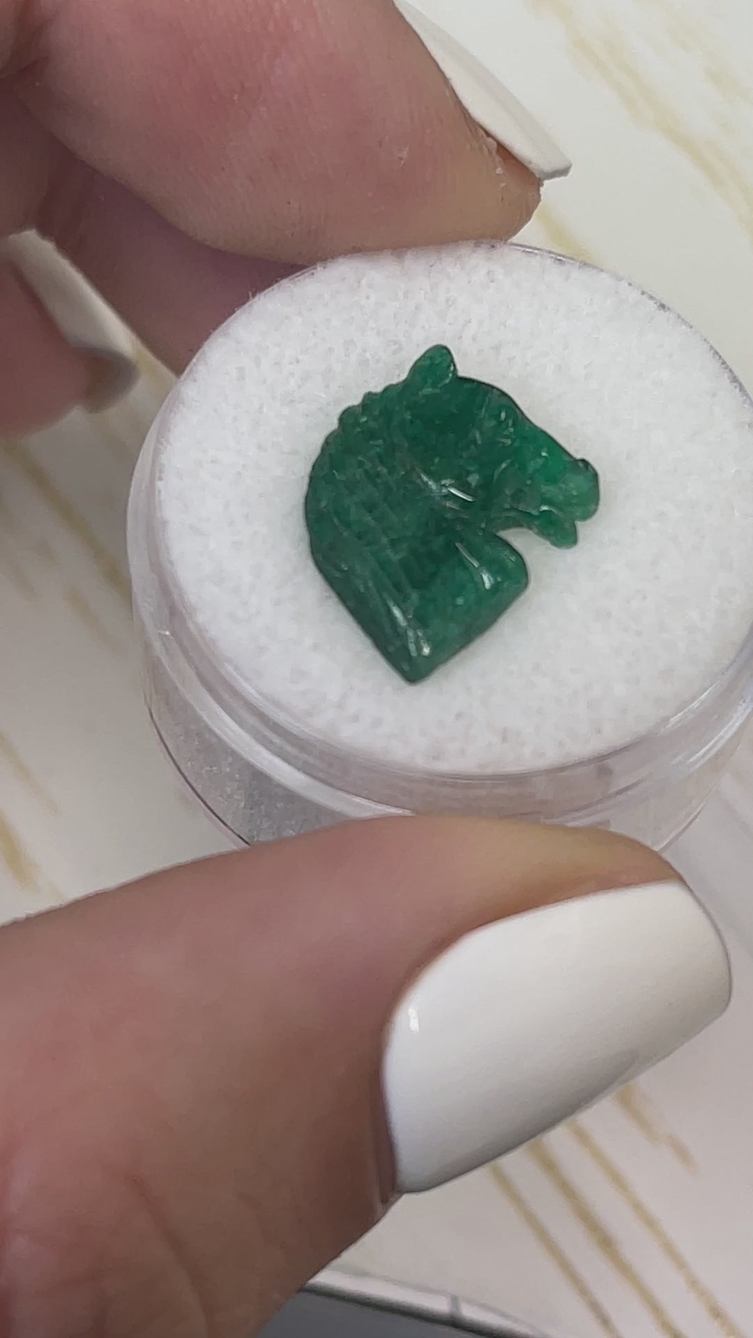 4.28 Carat 16mm x 13mm Hand Carved Emerald Horse Head