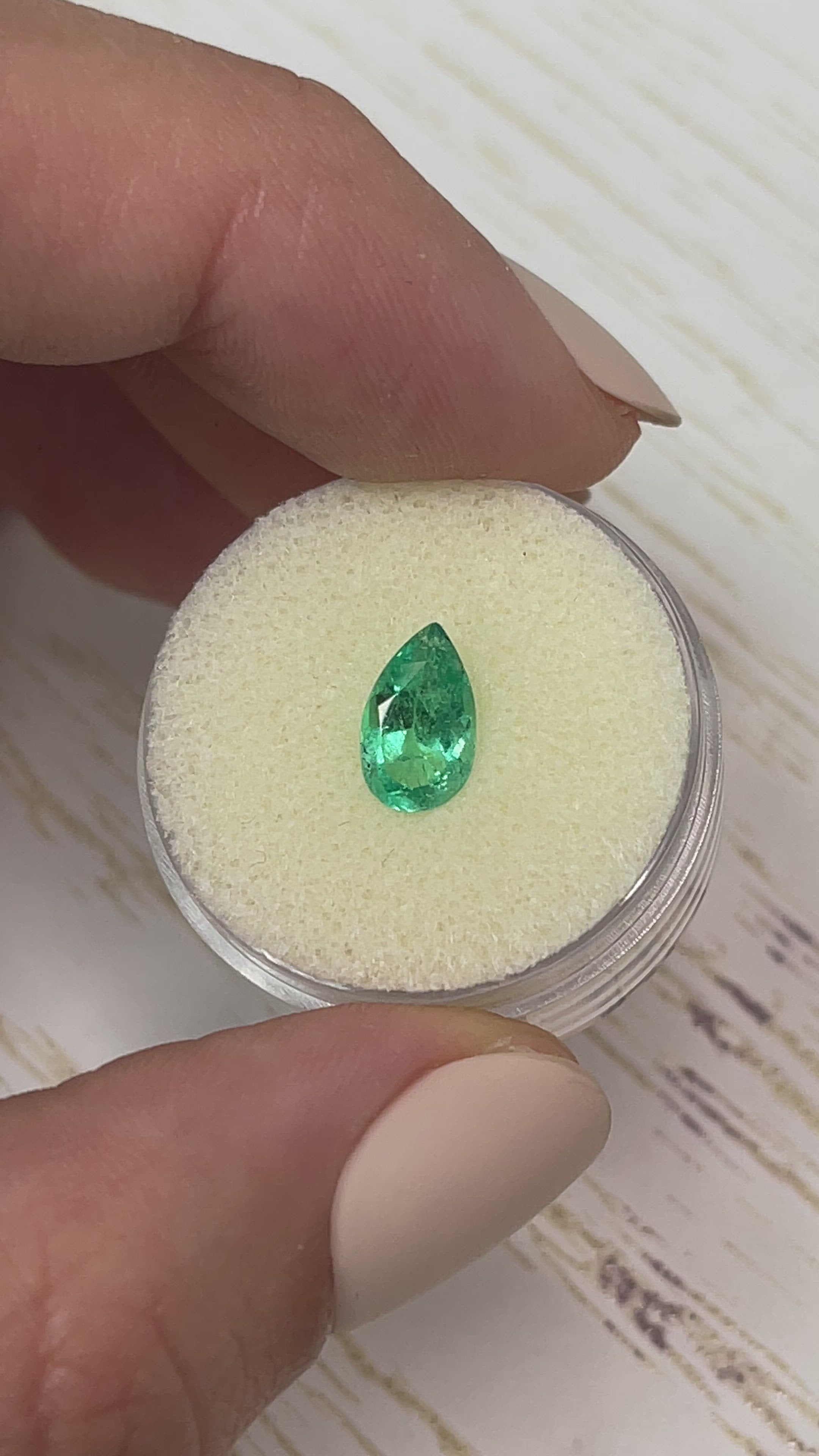 1.19 carat Elongated Green Natural Loose Colombian Emerald-Pear Cut