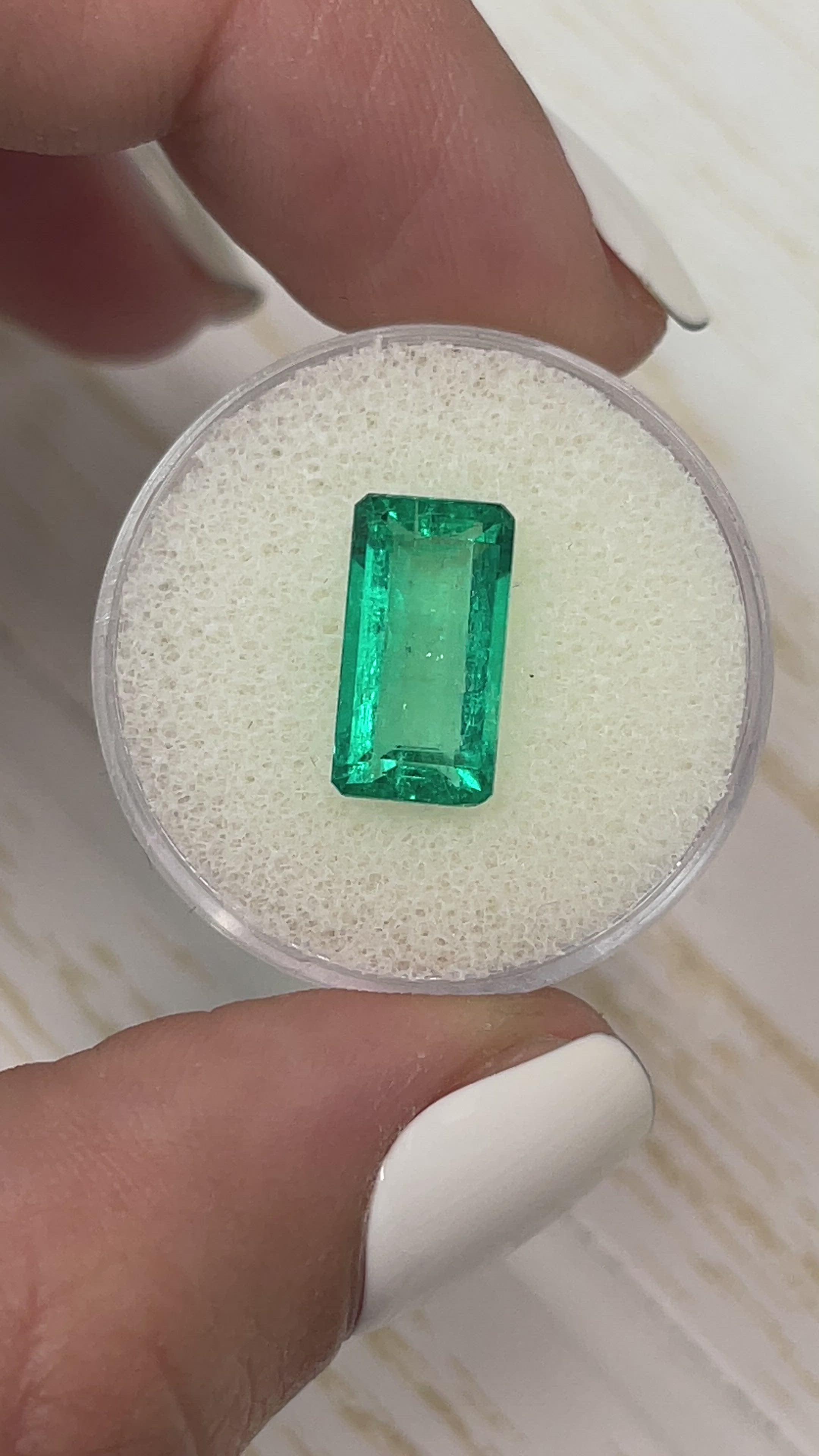 4.26 Carat 13x7 Vivid Bluish Green Natural Loose Colombian Emerald-Elongated Emerald Cut