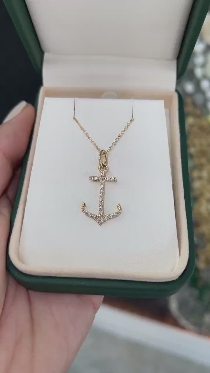 0.45tcw 14K Gold Natural Iced Out Anchor Cut Pave Diamond Ocean Lover Gift Necklace