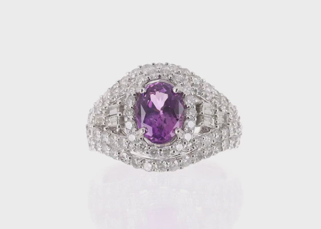 Pink Oval Sapphire & Diamond Halo Ring 14K video