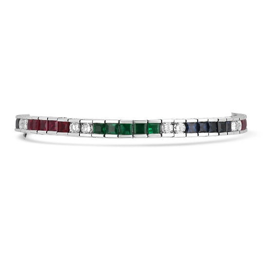 13.17tcw Fine Quality Hand Calibrated Emerald Sapphire Ruby & Diamond Tennis Bracelet - JR Colombian Emeralds