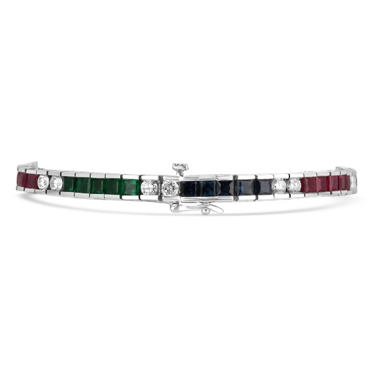 13.17tcw Fine Quality Hand Calibrated Emerald Sapphire Ruby & Diamond Tennis Bracelet - JR Colombian Emeralds