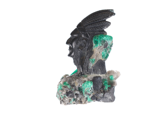 Unique Colombian Emerald Stone Sculpture with Red Indian Rough Finish