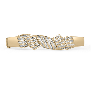 3.05tcw Diamond Bow & Gold Bangle Bracelet 18k
