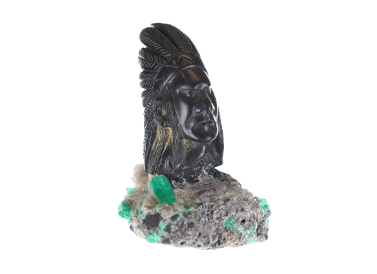 Handcrafted Colombian Emerald Statue with Distinctive Red Textured Surface
