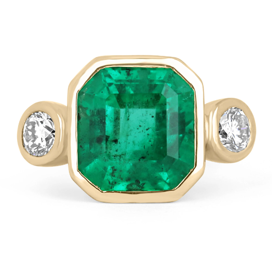 11.02tcw GIA CERTIFIED Colombian Emerald-Emerald Cut & Diamond Three Stone Ring 18K - JR Colombian Emeralds