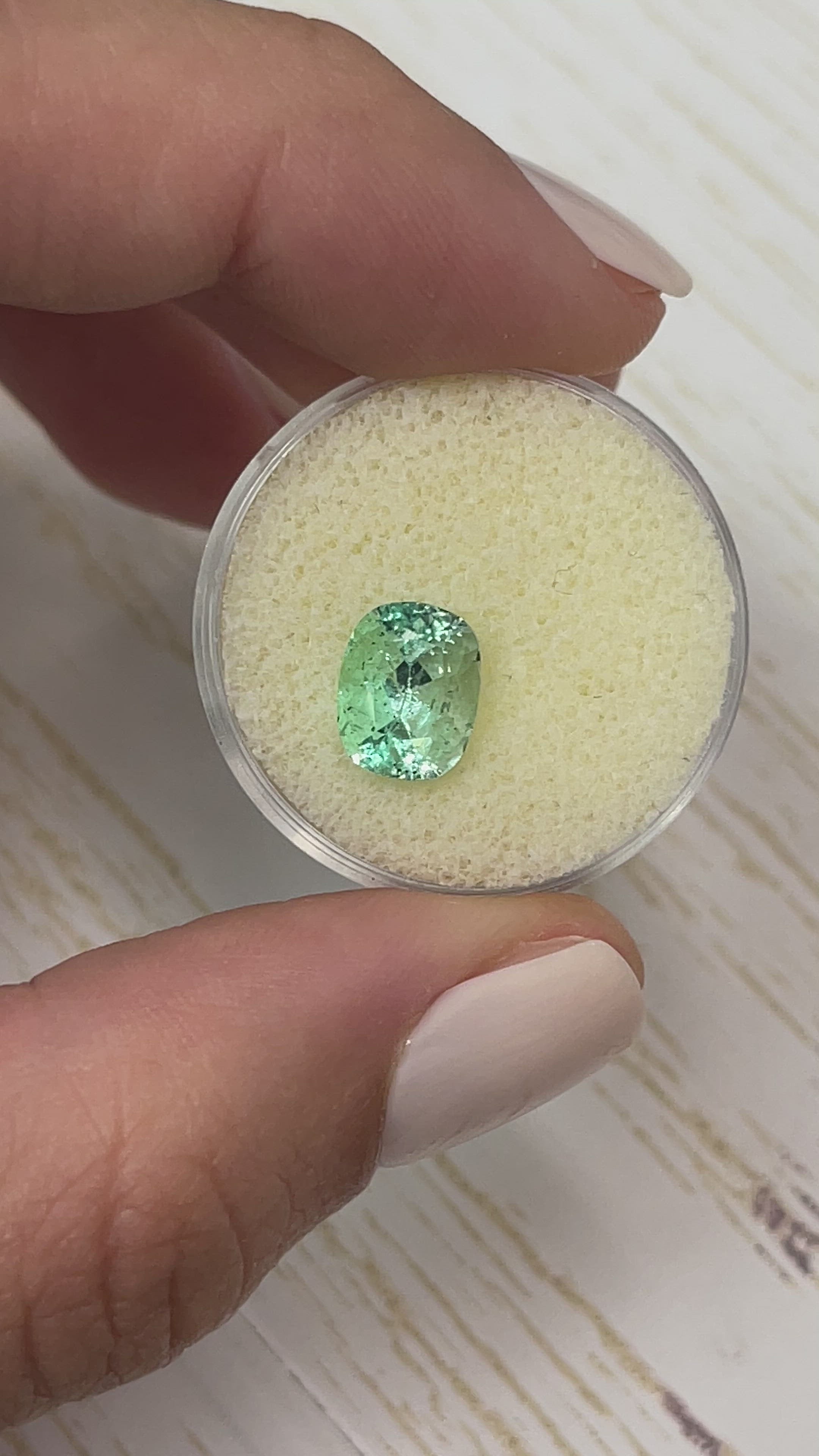 2.31 Carat Seafoam Green Natural Loose Colombian Emerald-Elongated Cushion Cut