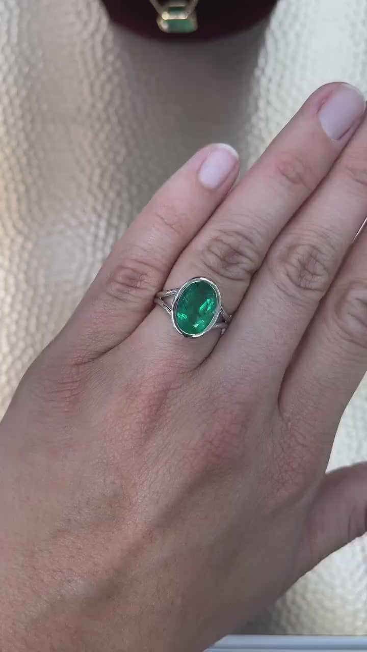 4.78cts Bezel Set Oval Emerald Solitaire 14K Gold Ring