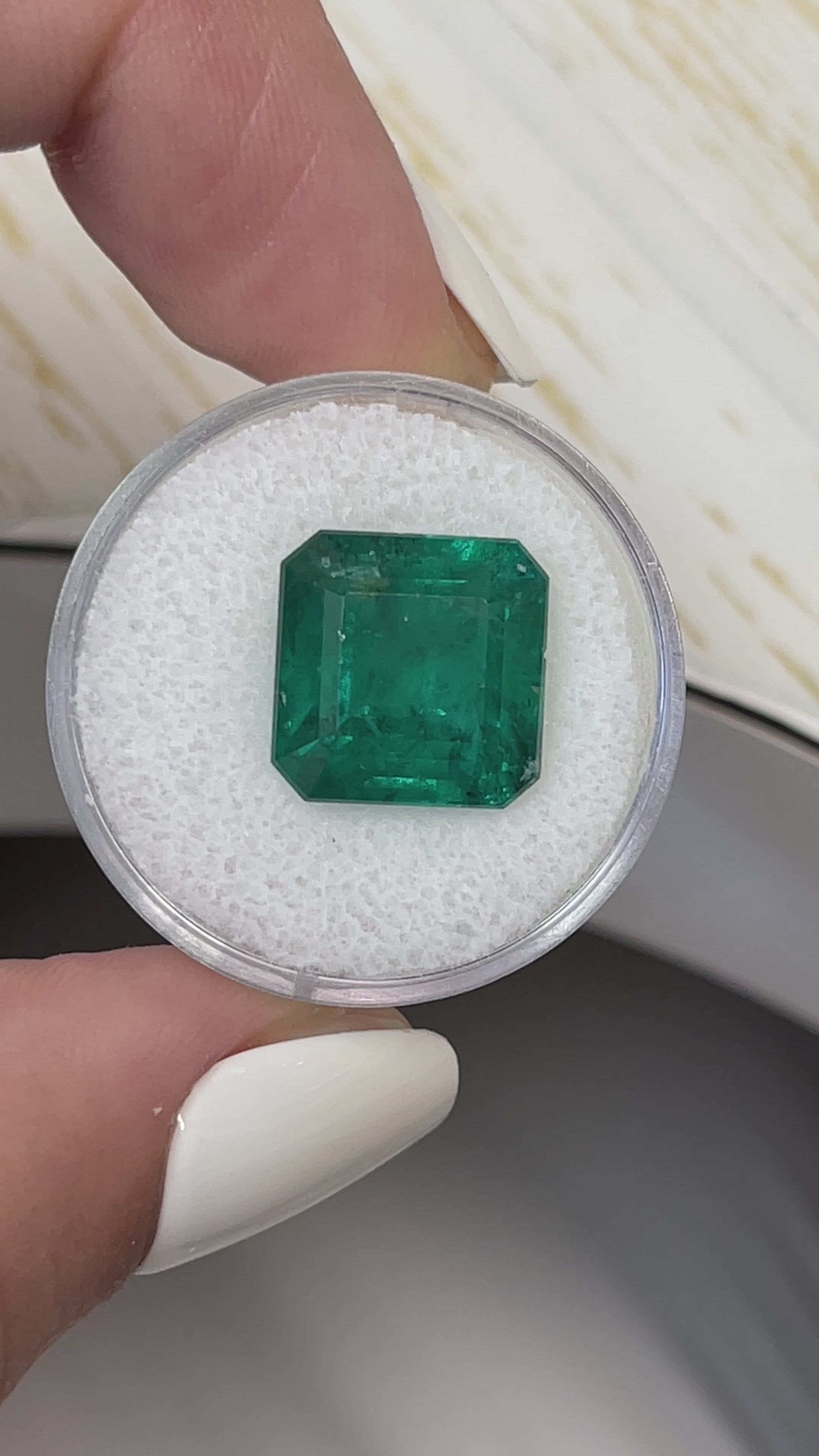 10.01 Carat 12.5x12.5 Vivid Dark Green Natural Loose Zambian Emerald-Asscher Cut