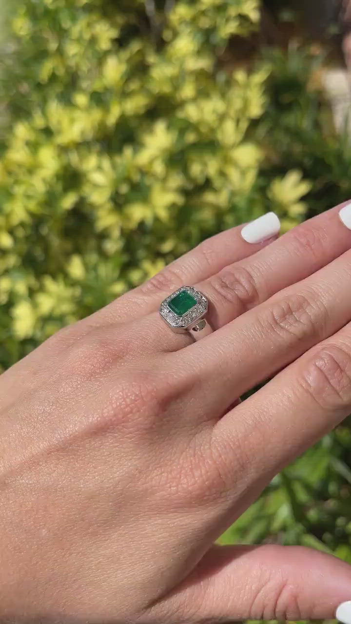 2.33tcw 14K Natural Emerald Cut Diamond Halo Engagement Ring Video