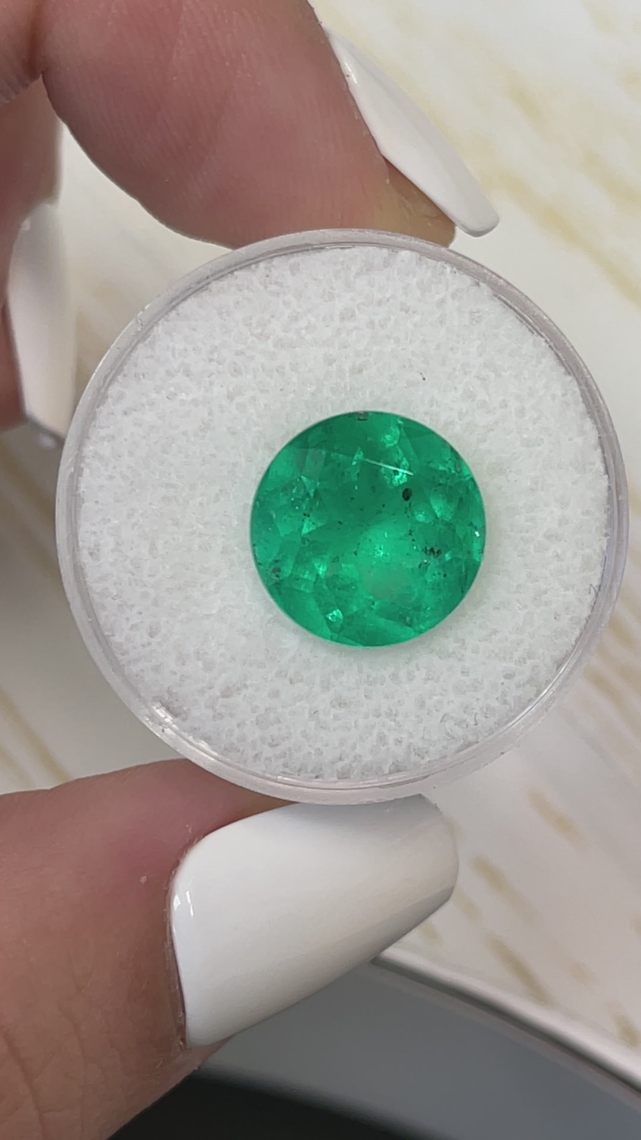 6.16 Carat 12x12 Freckled Green Natural Round Loose Colombian Emerald