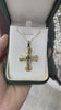 0.45tcw 14K Emerald Asscher Cut & Diamond Accent Cross Brushed Gold Finish Unisex Pendant Necklace