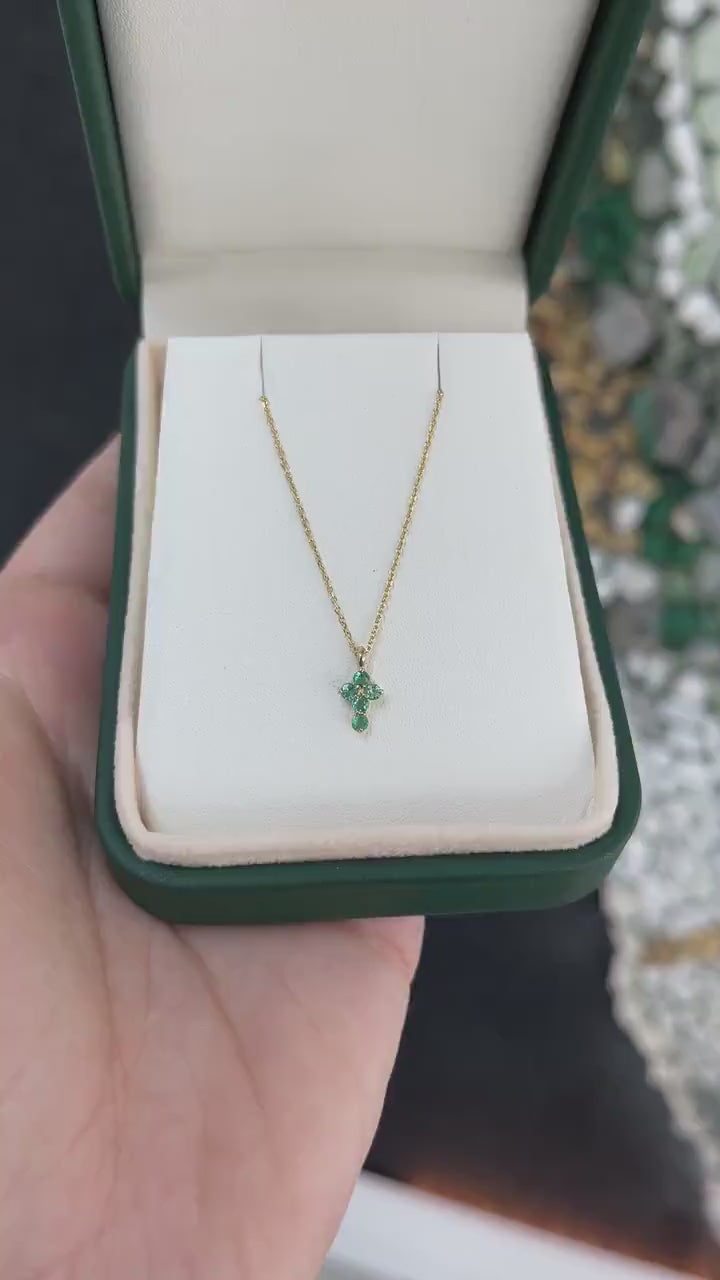 0.15tcw 14K Petite Round Childs Emerald Baptism Religious Cross Necklace