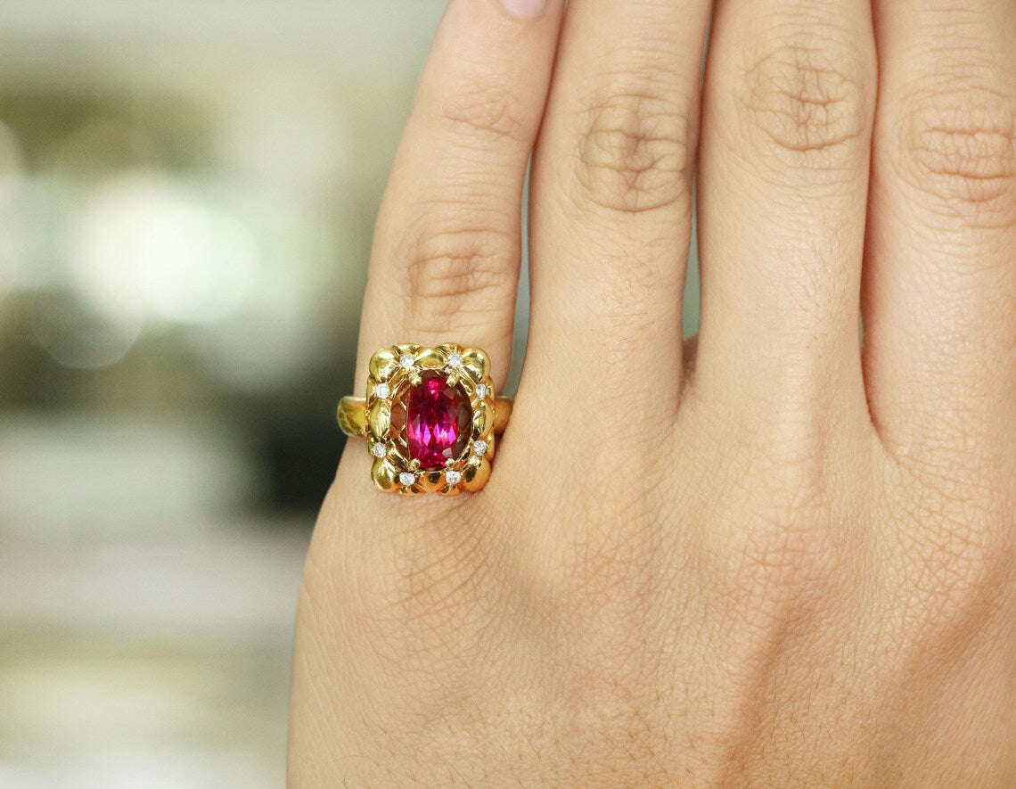 3.60tcw Natural Rubellite & Diamond Cocktail Ring 18K