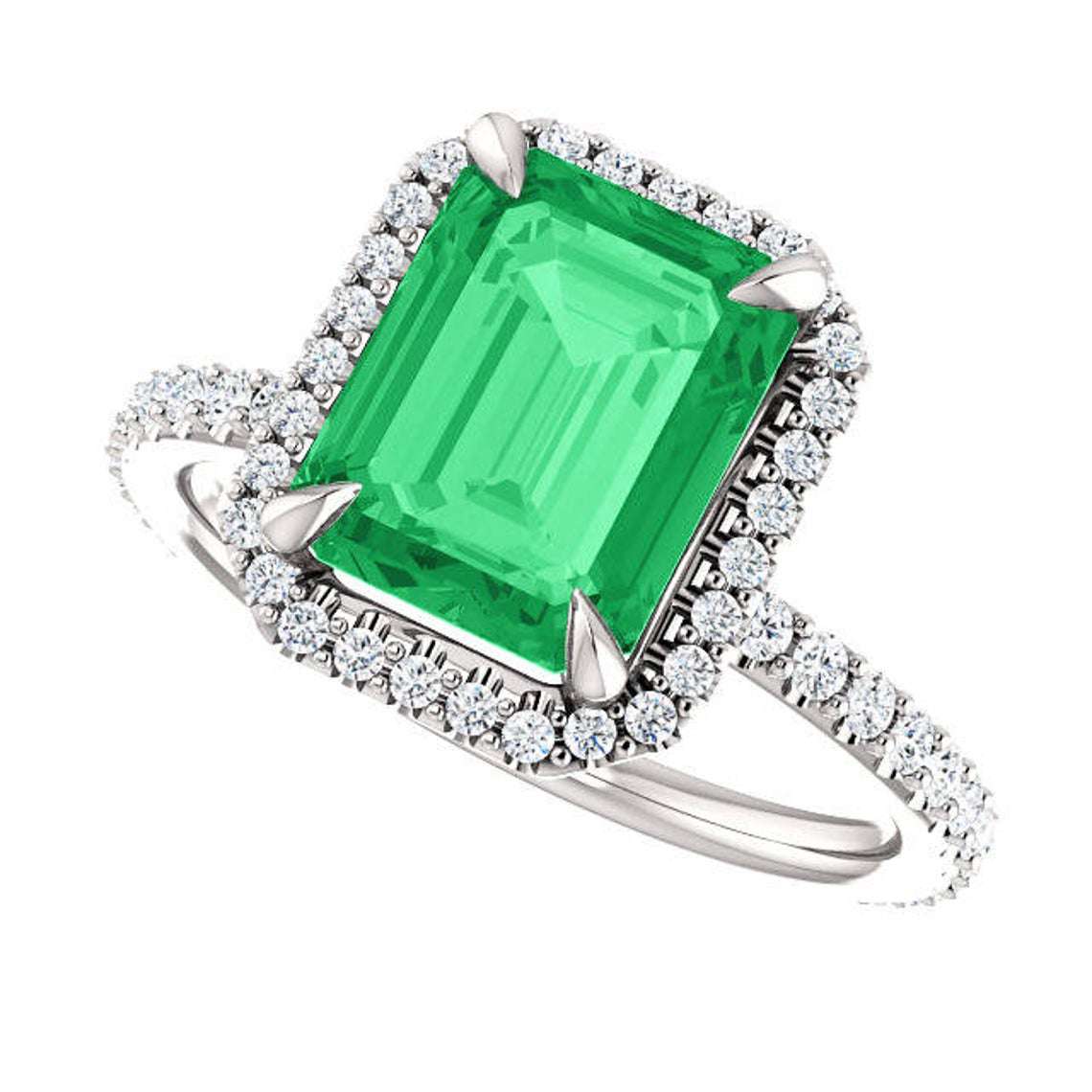 Emerald And Diamond Halo Engagement Ring Emerald Cut