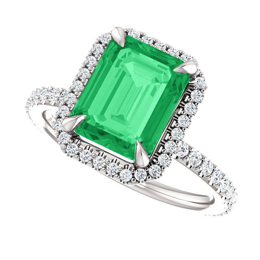 Emerald And Diamond Halo Engagement Ring Emerald Cut