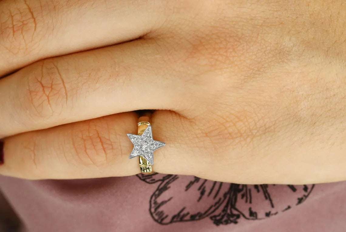 Starburst Cluster Star Diamond Pave Ring 14K