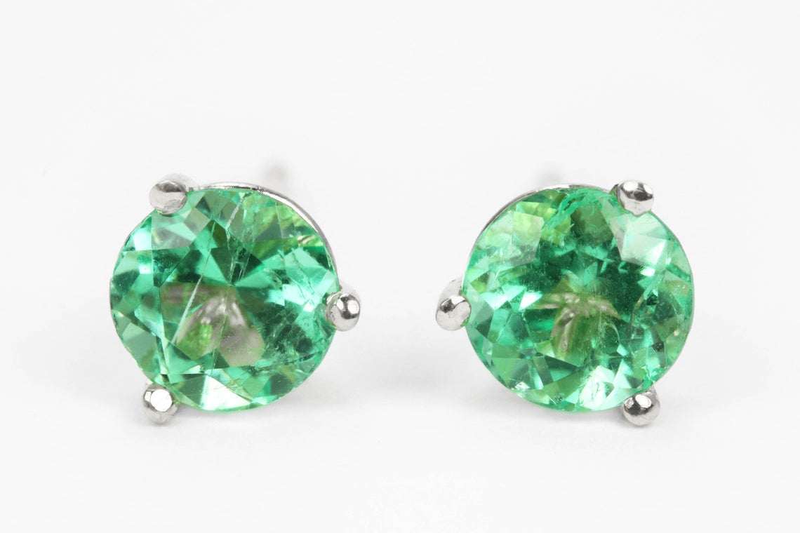 1.50tcw Vibrant Green Emerald Round silver Martini Stud Earrings 14K