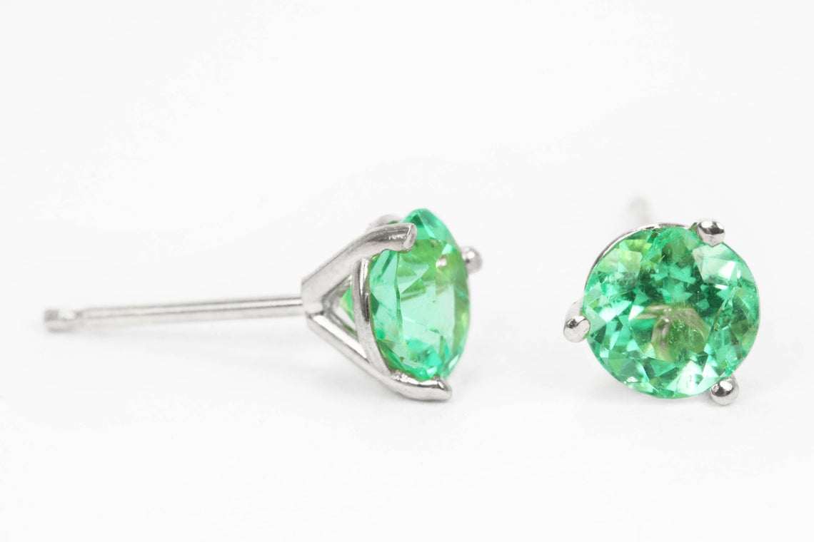 1.50tcw Vibrant Green Emerald Round Martini Stud Earrings 14K