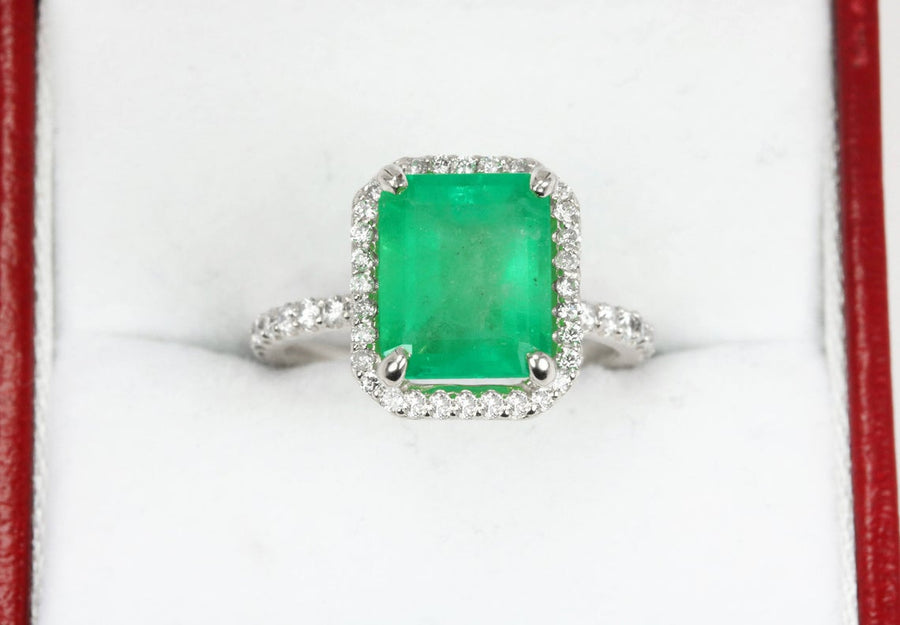 3.20tcw Emerald And Diamond Halo Engagement Ring Emerald 14K