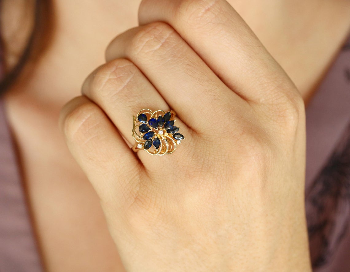 1.08tcw Sapphire & Diamond Vintage Cocktail Ring 14K