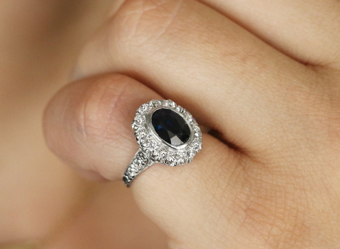 2.70tcw Vintage Sapphire & Diamond Halo Ring PLAT