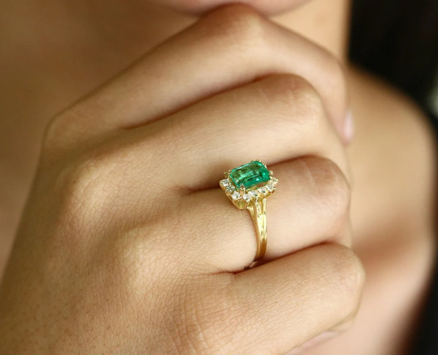 14k White Gold Emerald Halo Natural Diamond Engagement Ring – David's House  of Diamonds