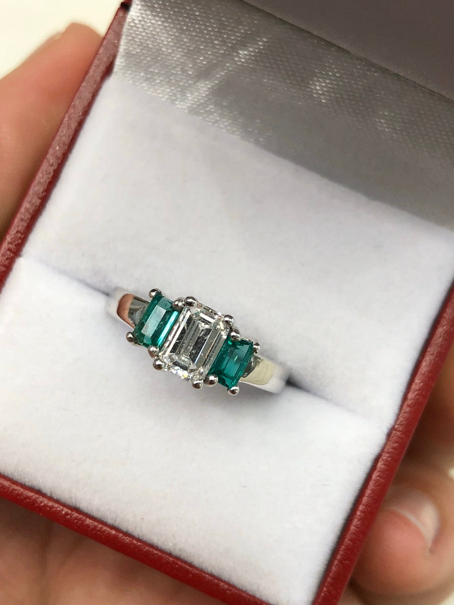Diamond & Emerald Engagement Ring