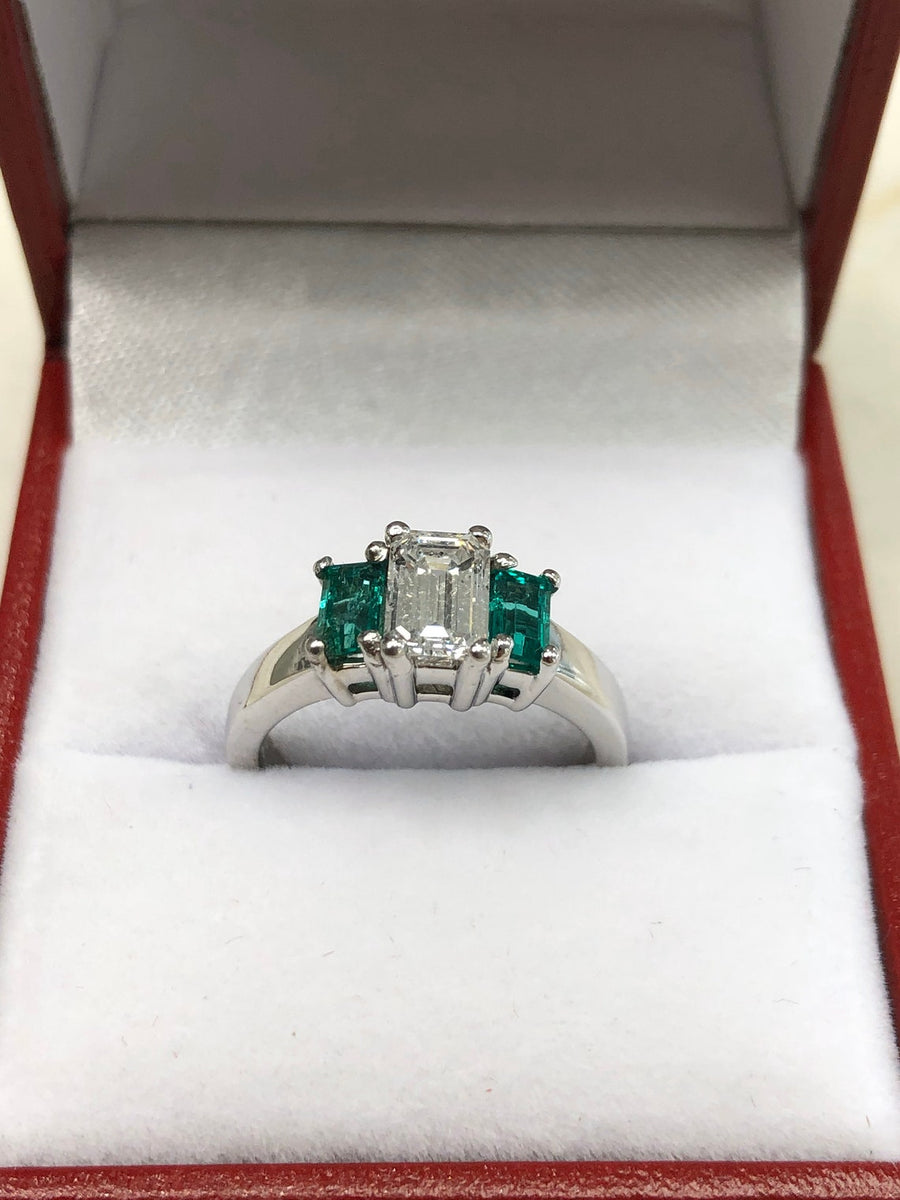 Diamond & Emerald Engagement Ring