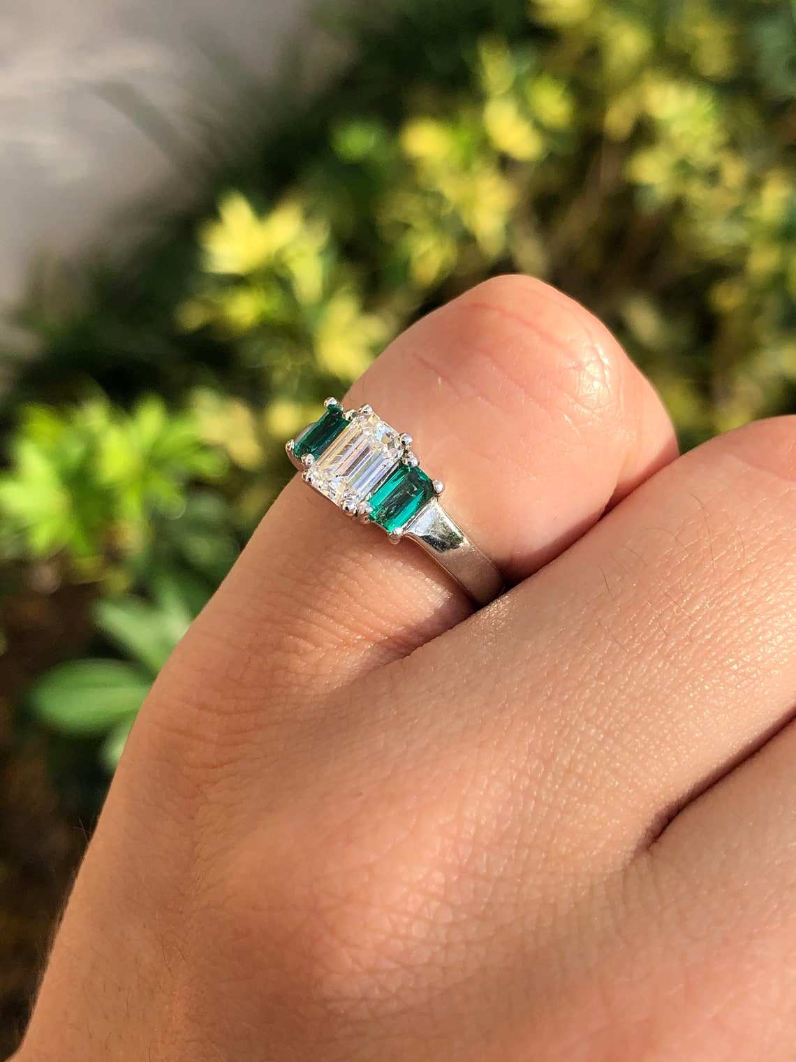 Diamond & Emerald Engagement Ring