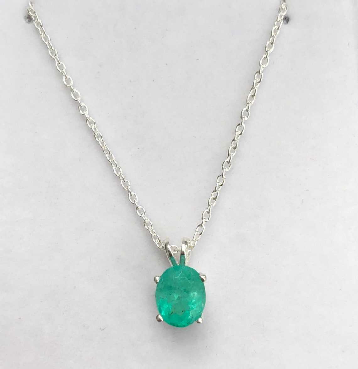 1.50 Carat Oval Emerald Colombian Emerald Pendant Sterling Necklace