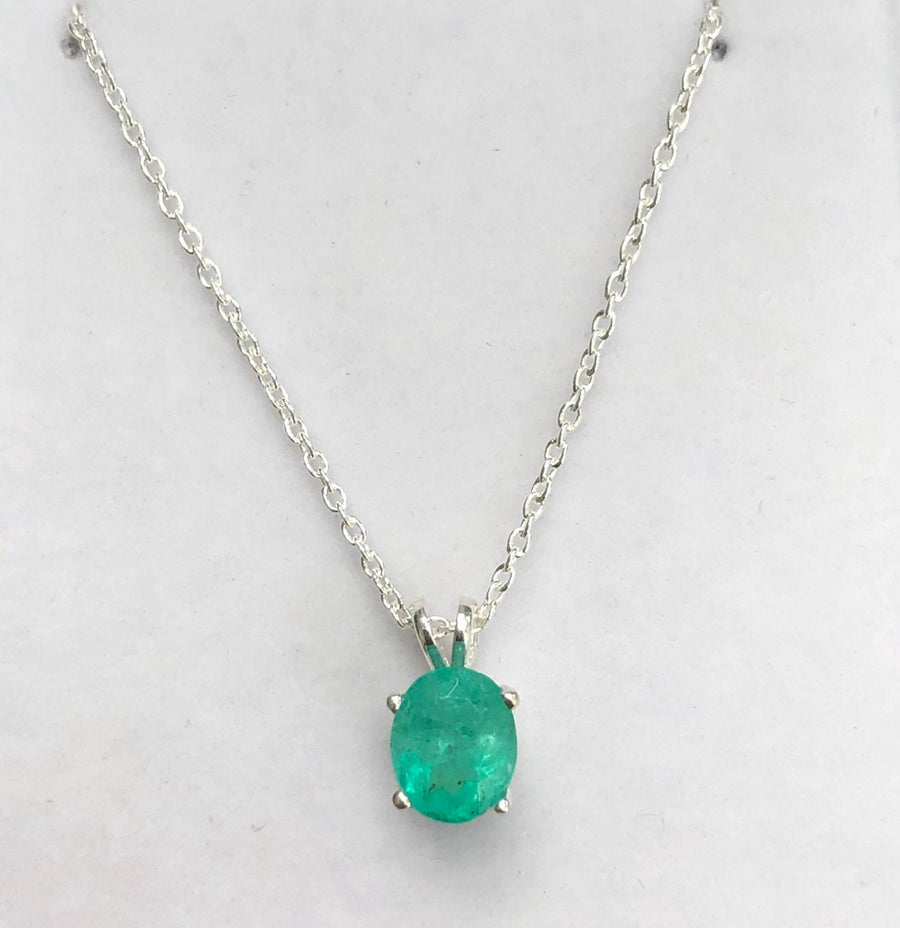1.50 Carat Oval Emerald Colombian Emerald Pendant Sterling Necklace