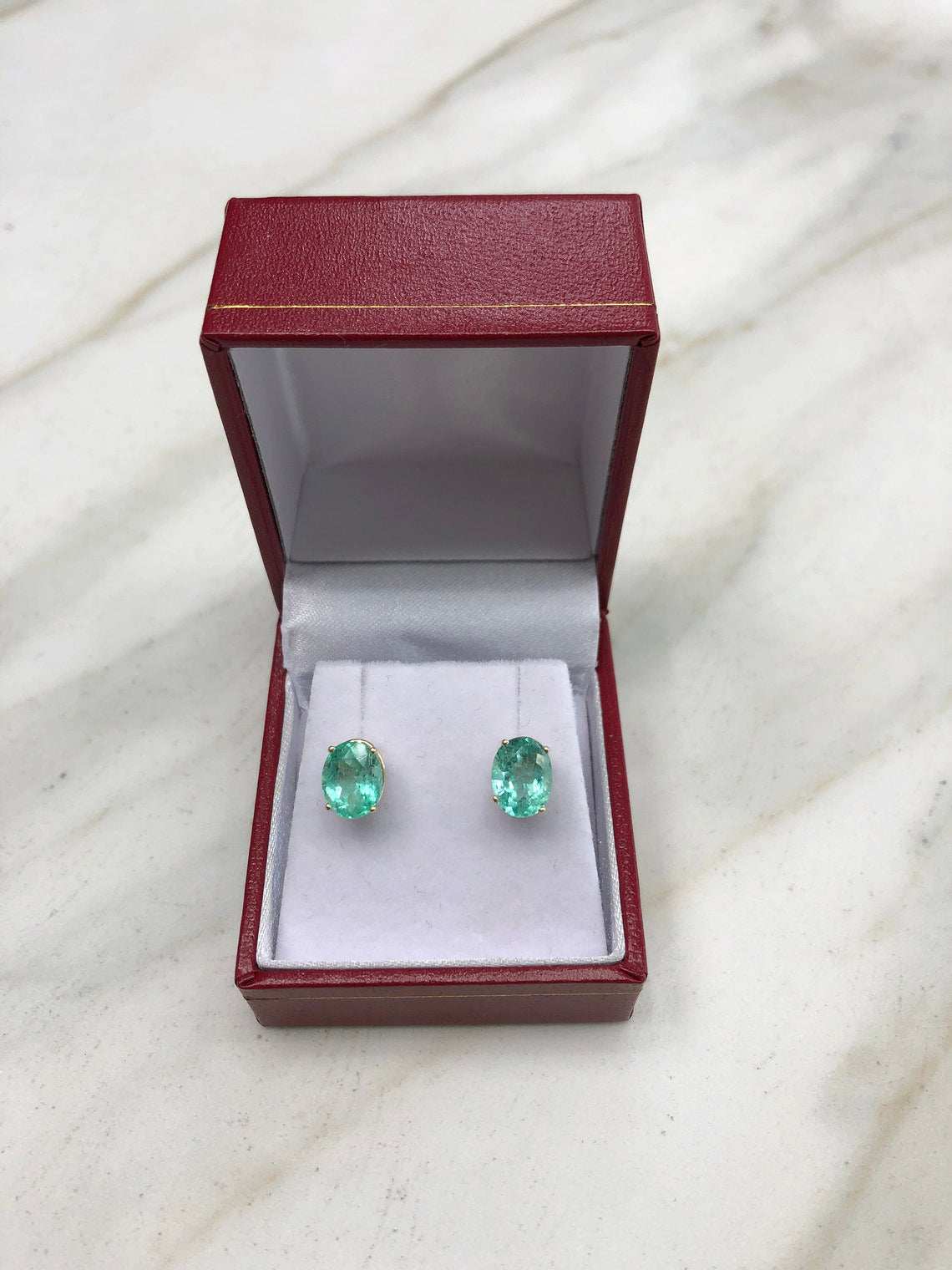 Chunky Oval Emerald Stud Earrings Yellow Gold