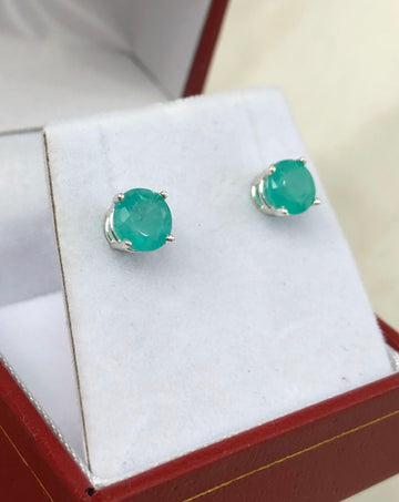 1.70 Carats Round Martini Emerald Colombian Round Cut Earrings 6.5mm