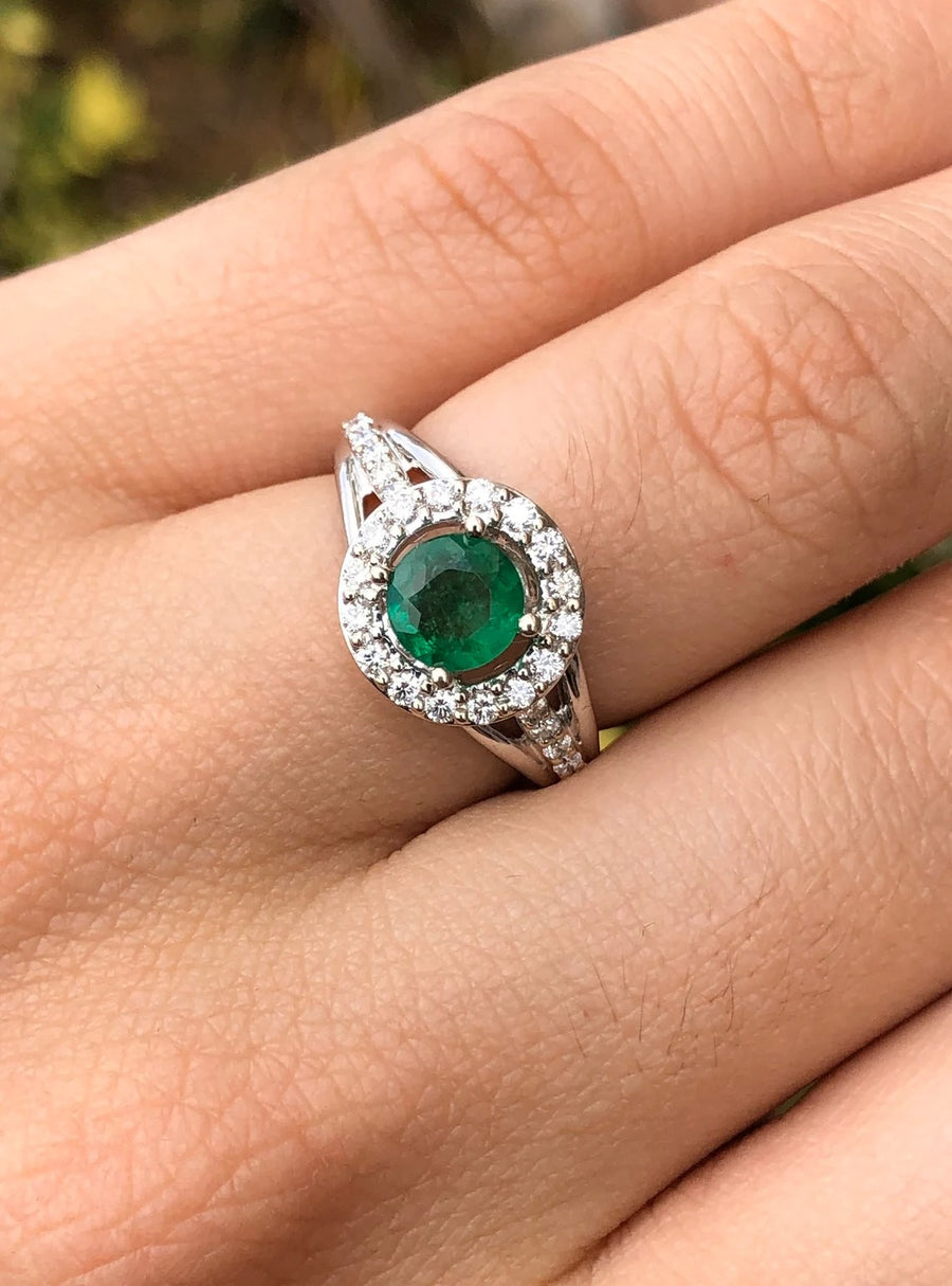 Split Shank Emerald & Diamond Ring 14K