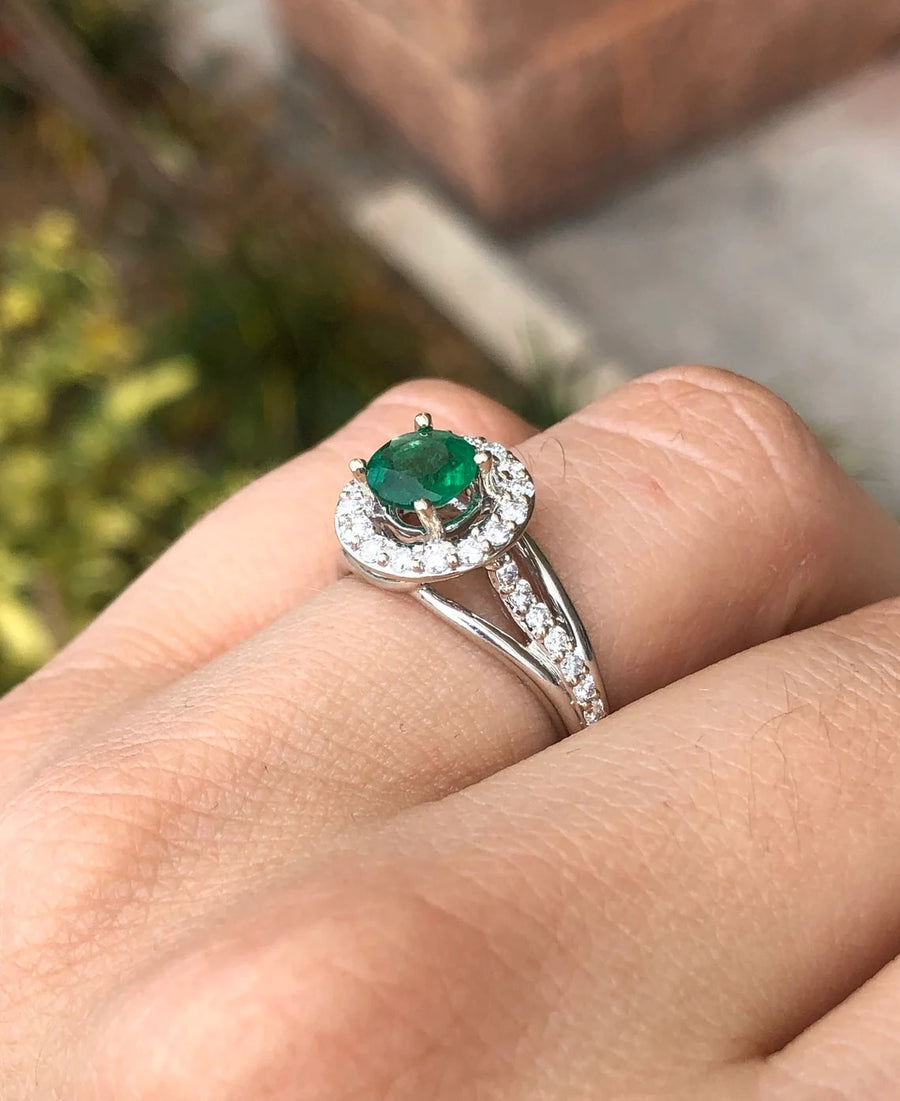 1.59tcw Split Shank Emerald & Diamond Ring 14K