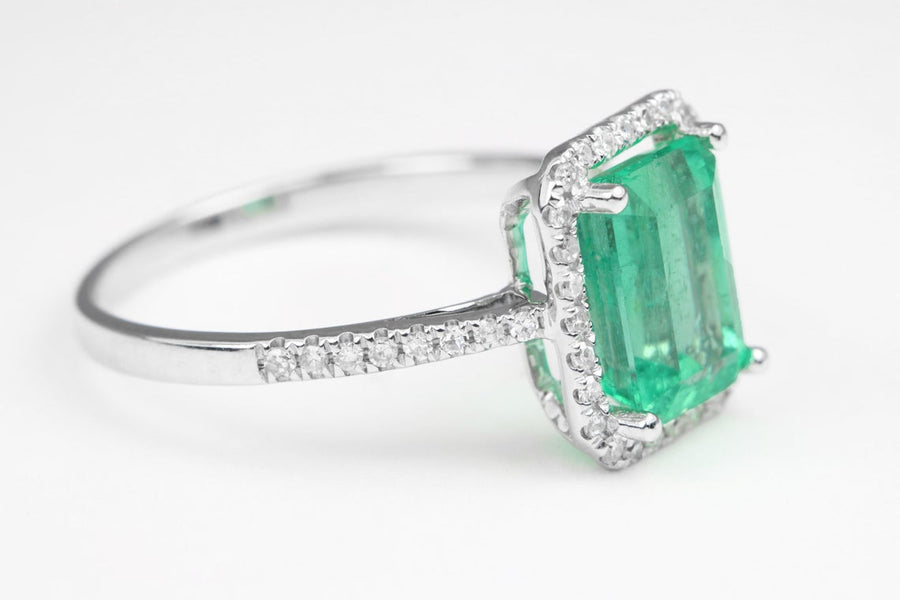 Colombian Emerald & Diamond Halo Engagement Ring