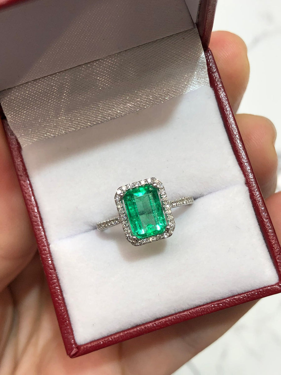 2.31tcw Zambia Emerald & Diamond Halo Engagement Ring 14K