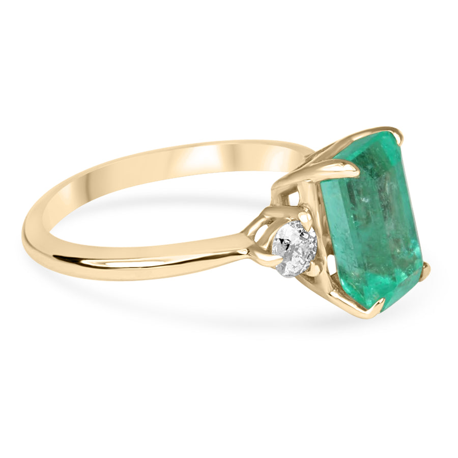 Three Stone Emerald cut Emerald & Diamond Ring 14K