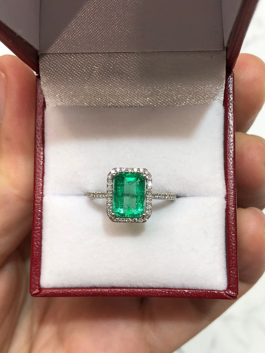 2.31tcw Emerald Solitaire Ring with Diamond Accents 14K White Gold