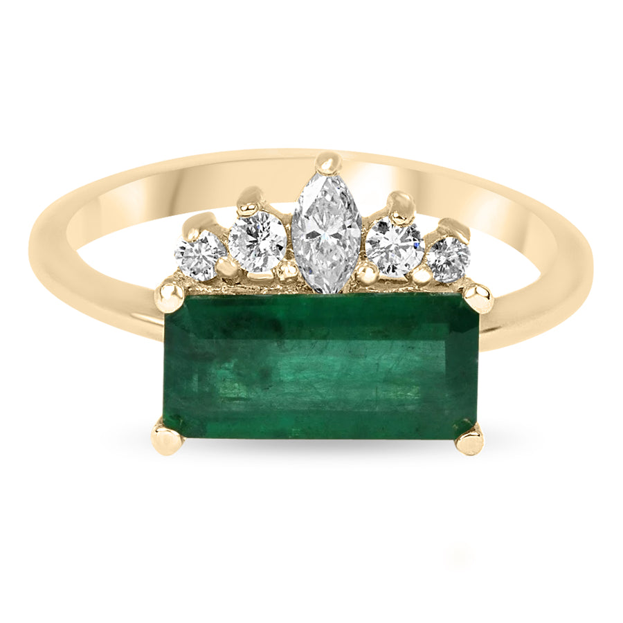 1.82tcw Real Dark Emerald & Pear Round Diamond Tiara Ring 14K